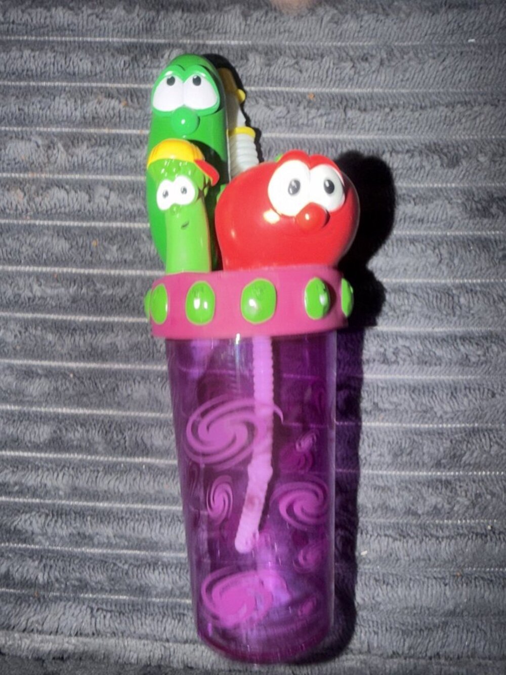Vintage Veggie-tales Bob Larry Junior Asparagus Cup Tumbler Lidded Straw RARE 🔥